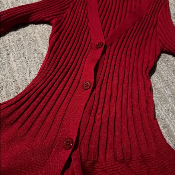 Red Ribbed Button-Up Dress - Picture 2 of 2